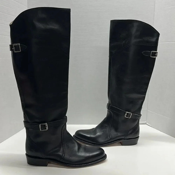 Frye Dorado Boots Riding Leather Tall Pull On Boot Silver Black Women's Size 6 - Picture 1 of 10